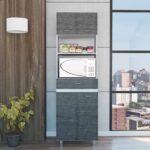 Modern Gray Stria Tall Kitchen Cart