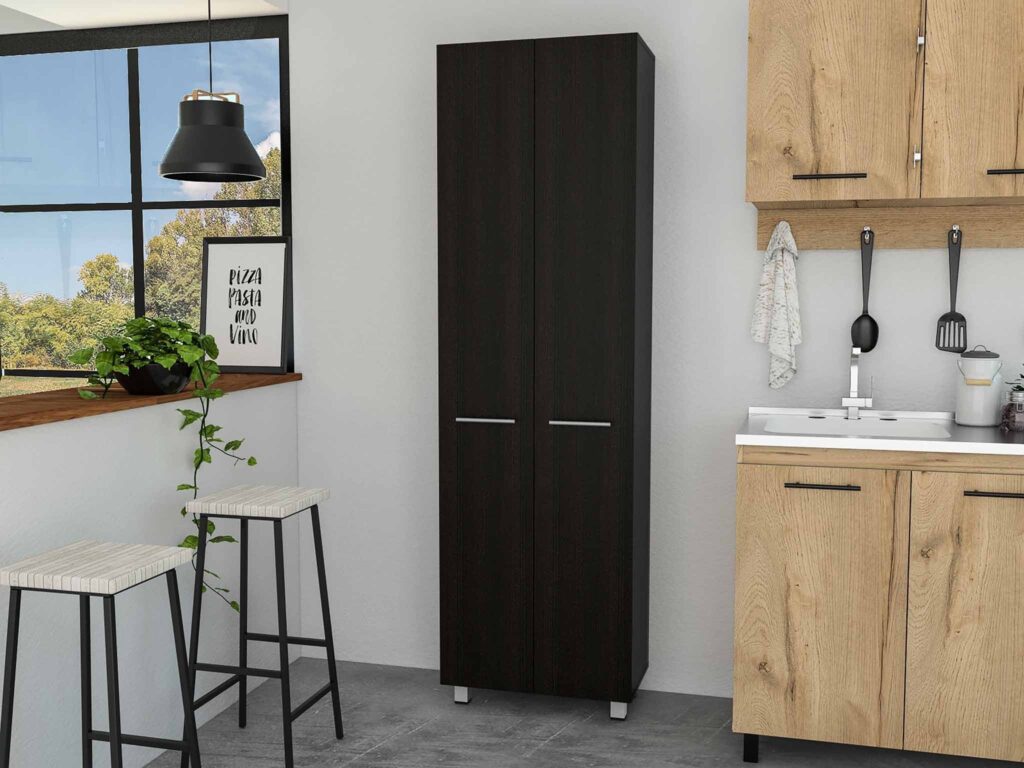 78″ Modern Black Pantry Cabinet with Two Full Size Doors