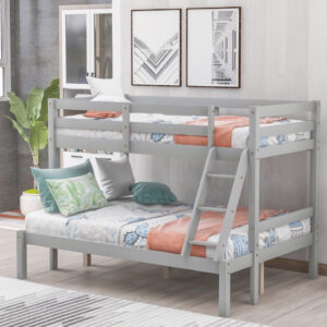 Gray Twin Over Twin PlayHouse Perpendicular Bunk Bed with Slide