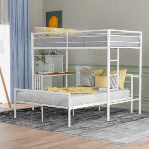 White Twin Loft Bed With Desk and Shelves