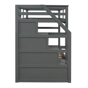 Gray Full Over Double Twin Triple Bunk Beds with Drawers