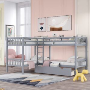 Gray Twin Over Twin PlayHouse Perpendicular Bunk Bed with Slide