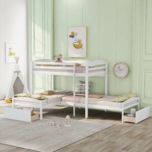 White Finish Twin over Full Bunk Bed with Trundle