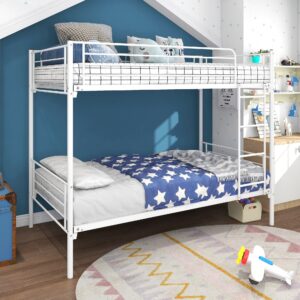 White Finish Twin over Full Bunk Bed with Trundle