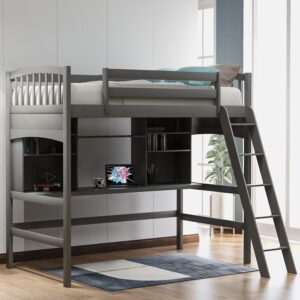 Gray Twin Over Twin PlayHouse Perpendicular Bunk Bed with Slide