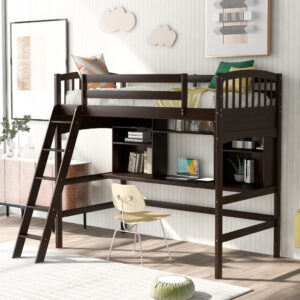 Brown Low Loft Bed With Slide