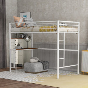 White Finish Twin over Full Bunk Bed with Trundle