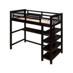 Espresso Twin Size Wood Loft Bed with Storage Shelves and Desk