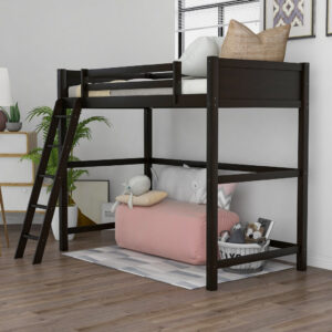 Brown Low Loft Bed With Slide