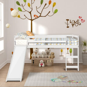 White Finish Twin over Full Bunk Bed with Trundle