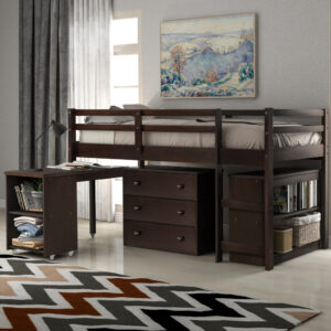 Brown Low Loft Bed With Slide