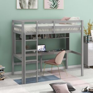 Grey Upholstered Platform Queen Bed with Two Nightstands
