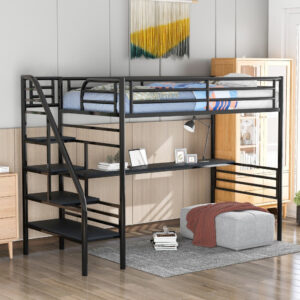 Black Metal Finish Twin over Full Bunk with Side Ladders