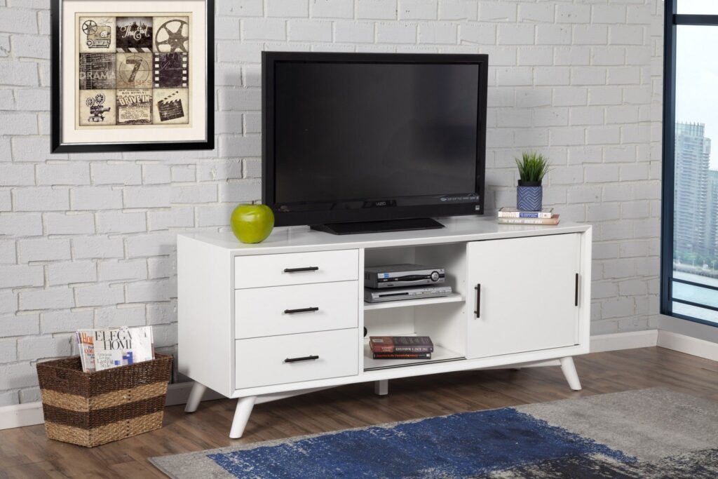 Flair 64″ White Mid Century Mod TV Console