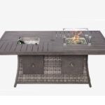 Gray Wicker Outdoor Gas Fire Pit Table with Ice Bucket