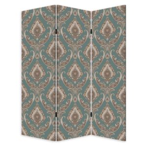 Romantic Whitewashed Scroll Three Panel Room Divider Screen