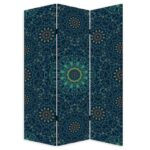 Blue Boho Mandala Three Panel Room Divider Screen