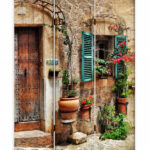 Romantic European Street Three Panel Room Divider Screen