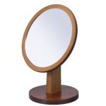 Walnut Finish Round Vanity Mirror on Pedestal