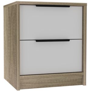 Mid Century Walnut and Gray Faux Marble Two Drawer Nightstand