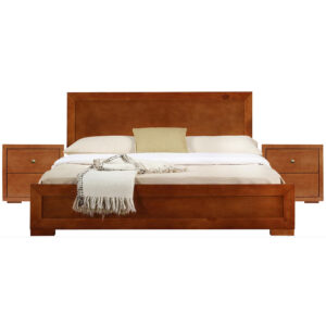 Beige Upholstered Full Platform Bed