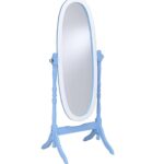 Pretty Pastel Blue and White Cheval Standing Oval Mirror