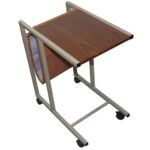 Modern Brown Faux Woodgrain Metal Laptop Cart Desk