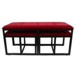 Modern Black and Red Metal Three Piece Bench Set