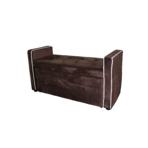 Brown and White Greek Key Wooden Storage Bench with Handles