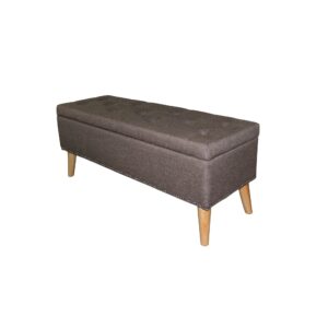 Gray and White Pinstripes Tufted Storage Ottoman