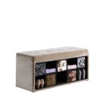 Beige Velour Storage Bench with Exotic Animal Print Baskets