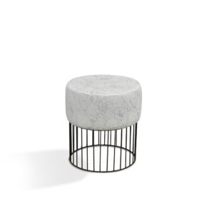 17" Black Tufted Faux Leather and Gold Stool