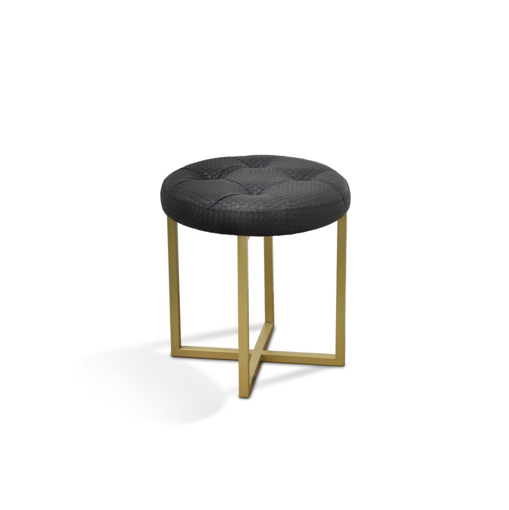 17″ Black Tufted Faux Leather and Gold Stool