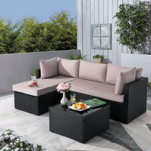 118.56" X 31.59" X 14.82" Brown 6-Piece Patio Conversation Set with Cushions and Storage Boxs
