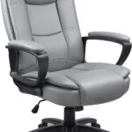 Light Gray Leather Executive Chair with Lumbar Support