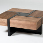 Modern Walnut and Black Square Coffee Table with Storage