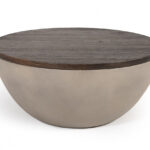 Modern Grey Concrete and Brown Oak Round Coffee Table