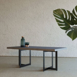 Modern Dark Gray Concrete and Black Metal Coffee Table