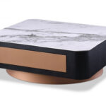 Modern White Black and Rose Gold Coffee Table with One Drawer