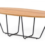 Industrial Small Oak and Black Powder Metal Coffee Table