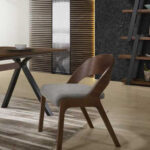 Set of Two Gray Walnut Fabric Modern Dining Chairs
