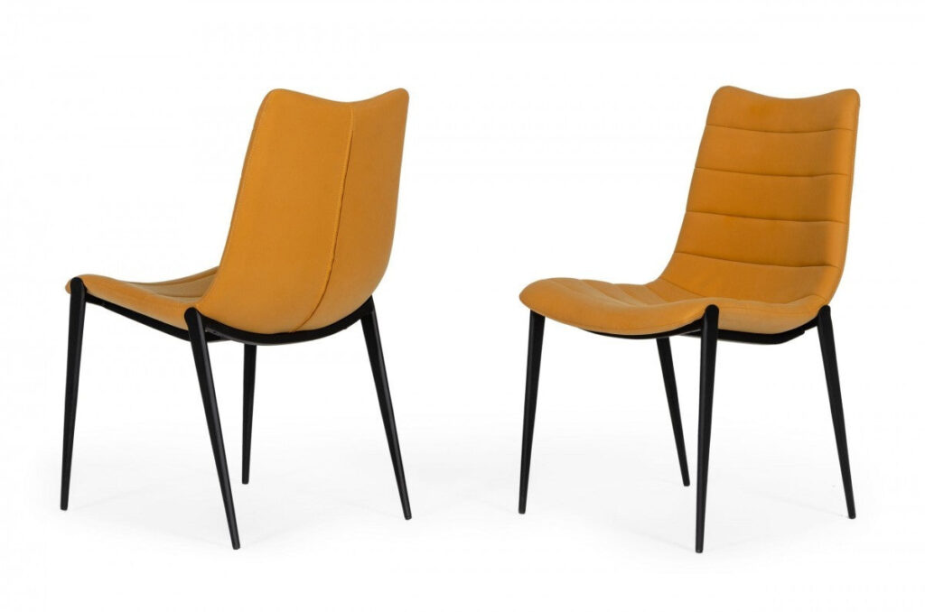 Set of Two Tan Faux Leather Industrial Dining Chairs