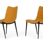 Set of Two Tan Faux Leather Industrial Dining Chairs