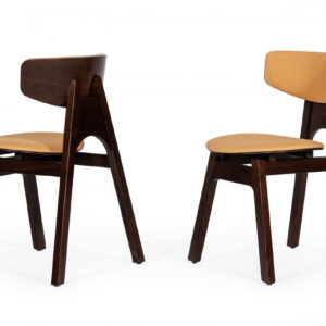 Set of Two Beige Brass Contemporary Dining Chairs