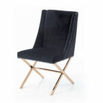 Black Velvet and Rose Gold Nailhead Modern Dining Chair