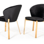 Set of Two Black Velvet Rosegold Dining Chairs