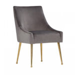 Set of Two Gray Rosegold Velvet Dining Chairs