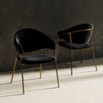 Set of Two Black Gold Velvet Modern Dining Chairs