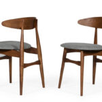 Set of Two Gray Walnut Fabric Dining Chairs