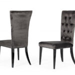 Set of Two Gray Velvet Modern Dining Chairs